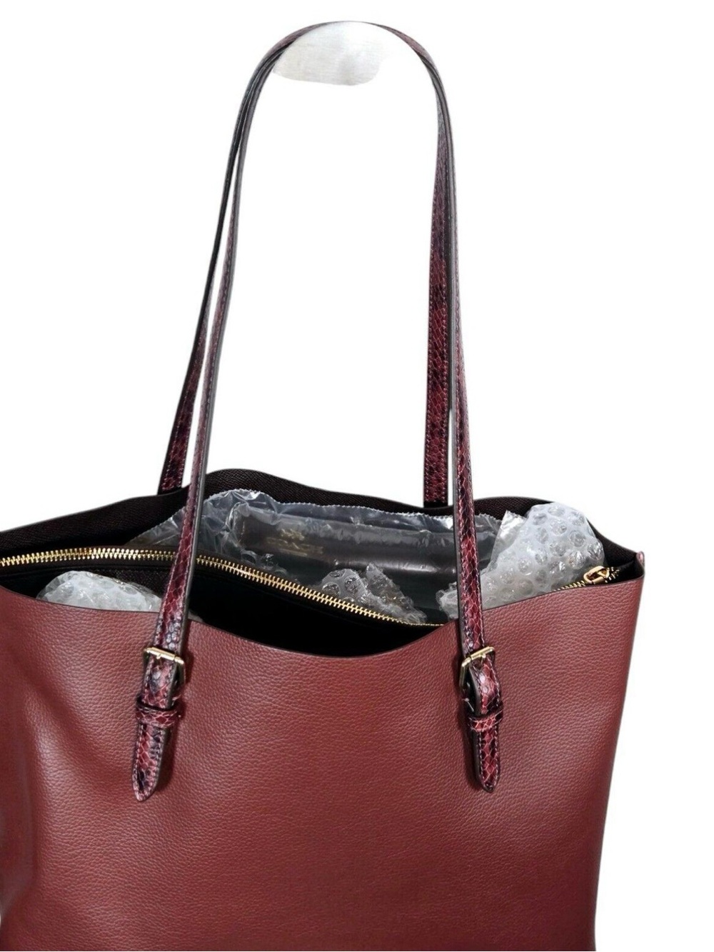 COACH Large Mollie Double Face & Snake Embossed Leather Tote Wine Red CC750 - Picture 3 of 6